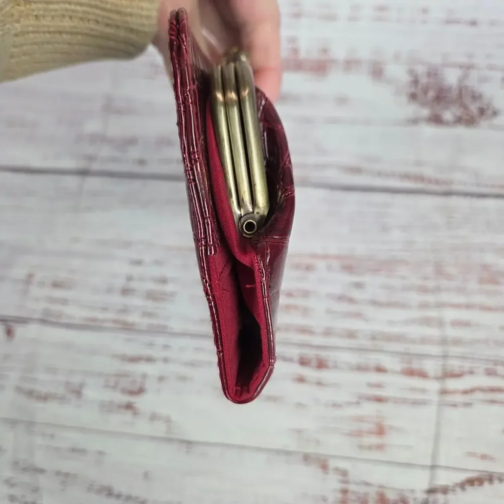 Vtg Rolfs Bellagio Garnet Red Clutch Deadstock Large Quilted Faux Leather Wallet